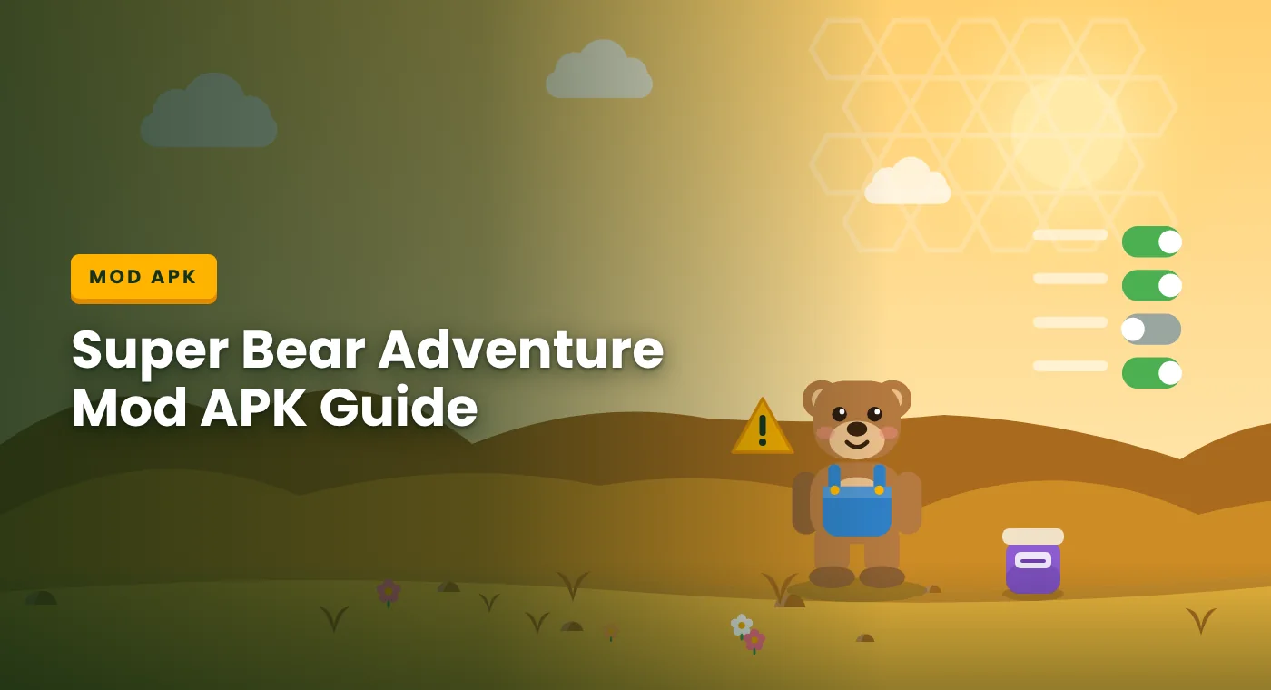 Super Bear Adventure Mod APK guide covering unlimited money, unlocked skins and mod menu claims